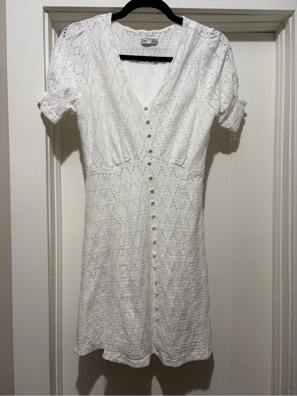 Dex White Crochet Button-Front V-Neck Dress